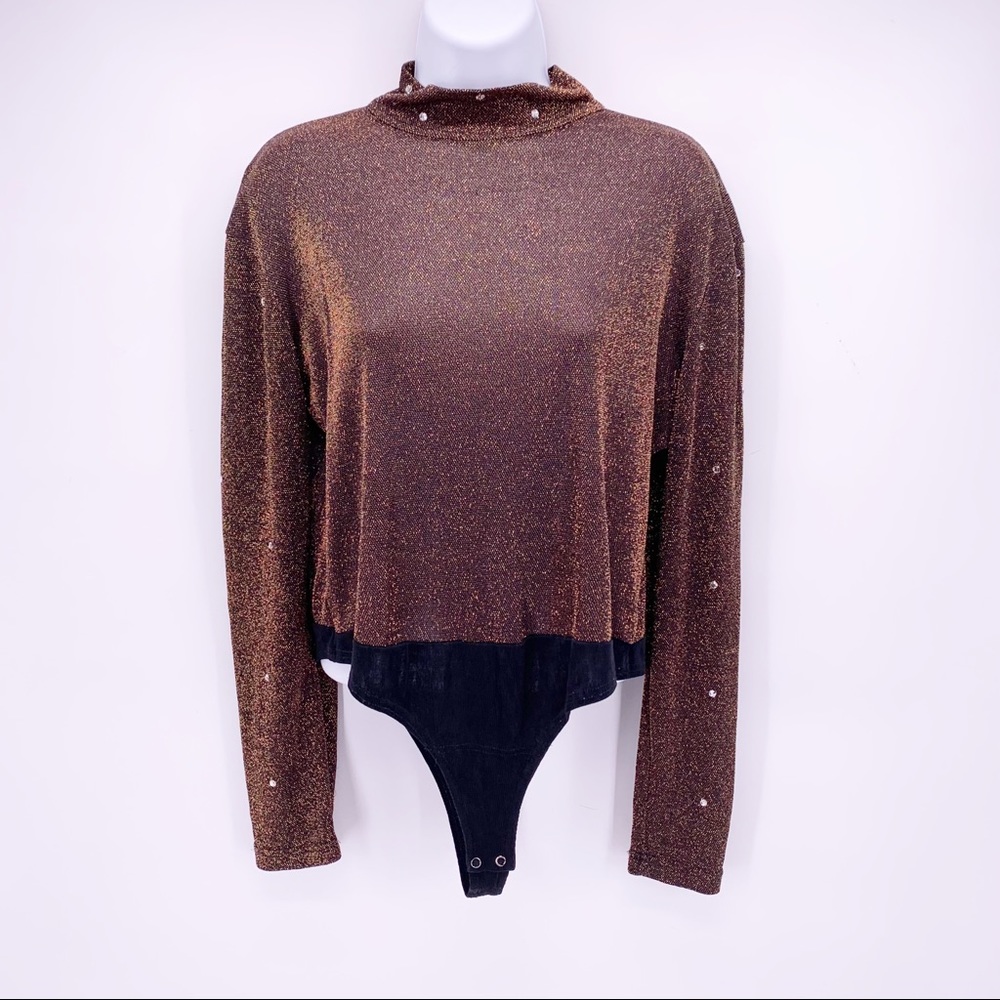 VINTAGE Metallic Studded Long Sleeve Bodysuit Sz L